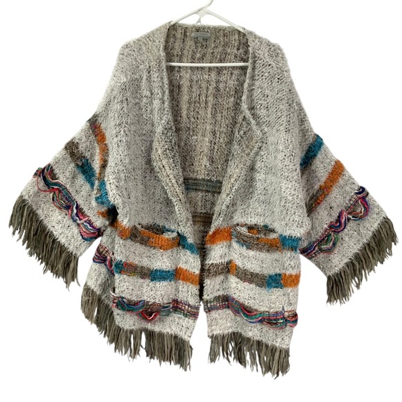 World Market Sweaters - World Market Knit Fringe Cardigan Sweater Open Front Boho Colorful Stripes OS